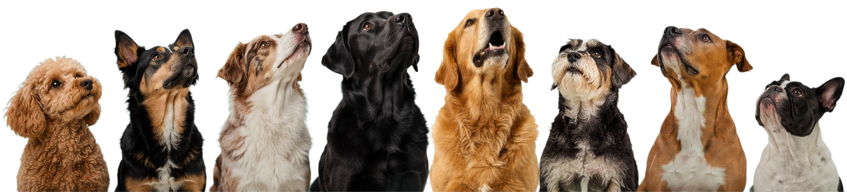 Eine Reihe von Hunden, die nach oben schauen